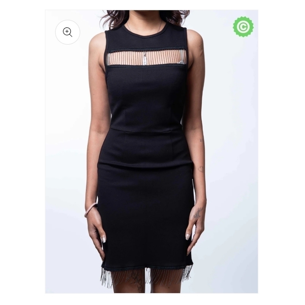 FRENCH CONNECTION Black Sleeveless Chain Detail Bodycon Dress, Size 10